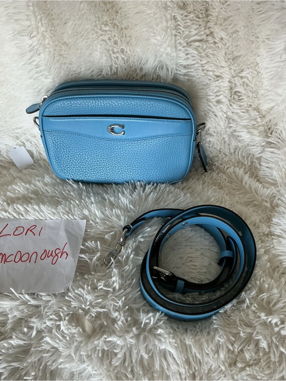 Coach Pebbled Leather Crossbody Camera Bag in Sky Blue